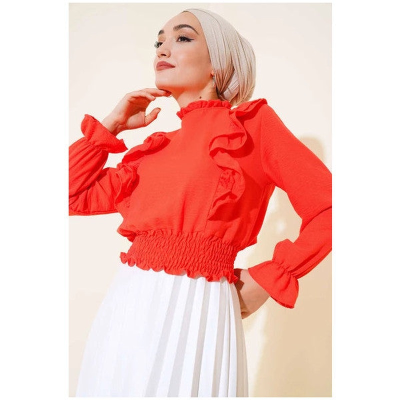 Waist Gipel Ruffle Blouse Alizarin