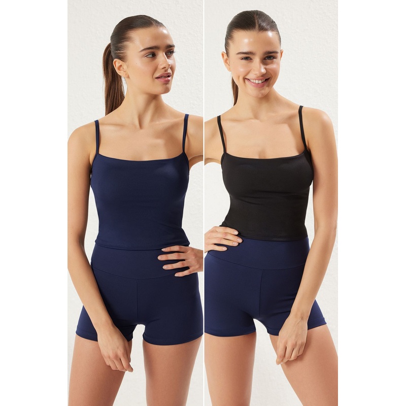 Women's 2 Pack Multi-Colored Plain Covered Sports Bra