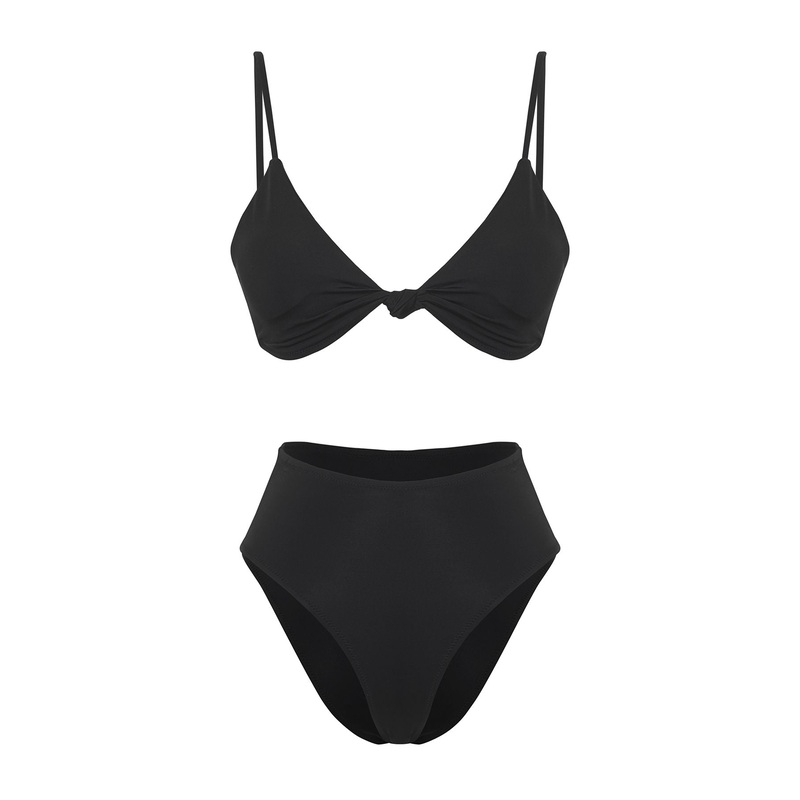 Women's Black Plain Removable Cup Bikini Set