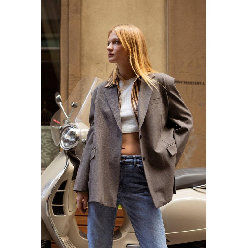 Women's Flat Long Oversize Blazer Jacket