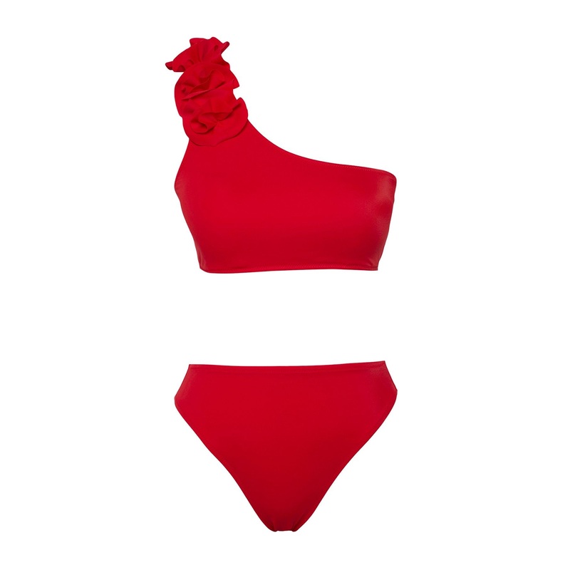 Women's Red Plain Removable Cup Bikini Set