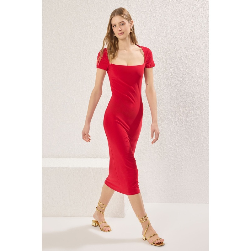 Women's Straight Midi Short Day And Night Slim Dress
