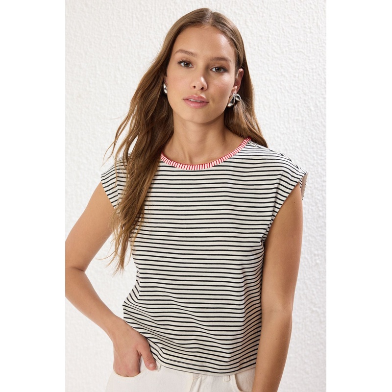 Women's Striped Sleeveless Relaxed Fit T-Shirt