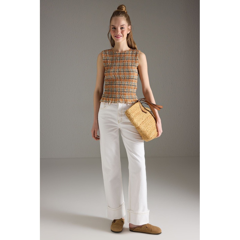 Women's Very Colorful Abstract Short Slim Blouse