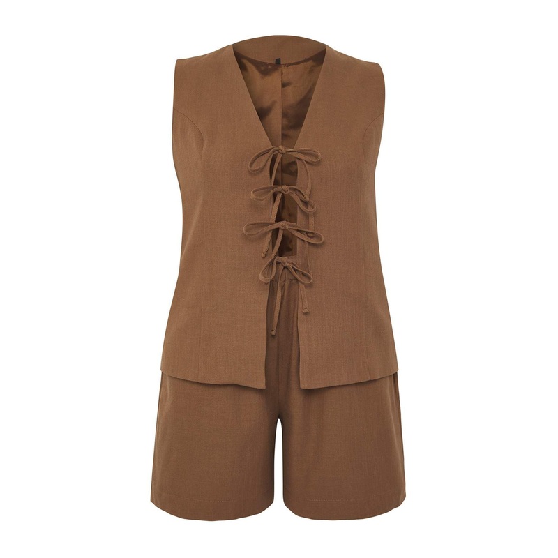 Curve Women's Straight Sleeveless Business Regular Plus Size Top And Bottom Set