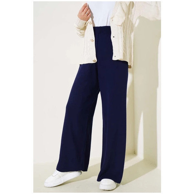 Elastic Pique Knitwear Trousers Navy Blue