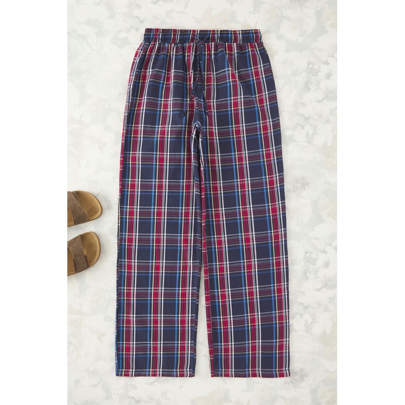 Man Men's Navy Blue Plaid / Checkered Regular Normal Waist Pajama Bottoms