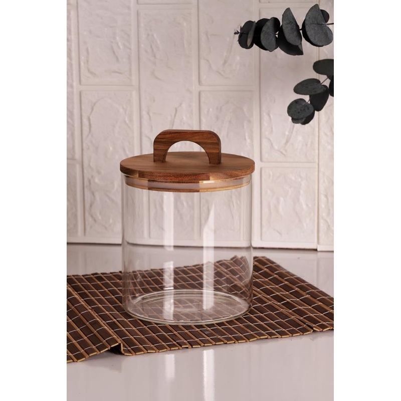 Mien Acacia Glass Storage Jar With Lid 1850 Ml