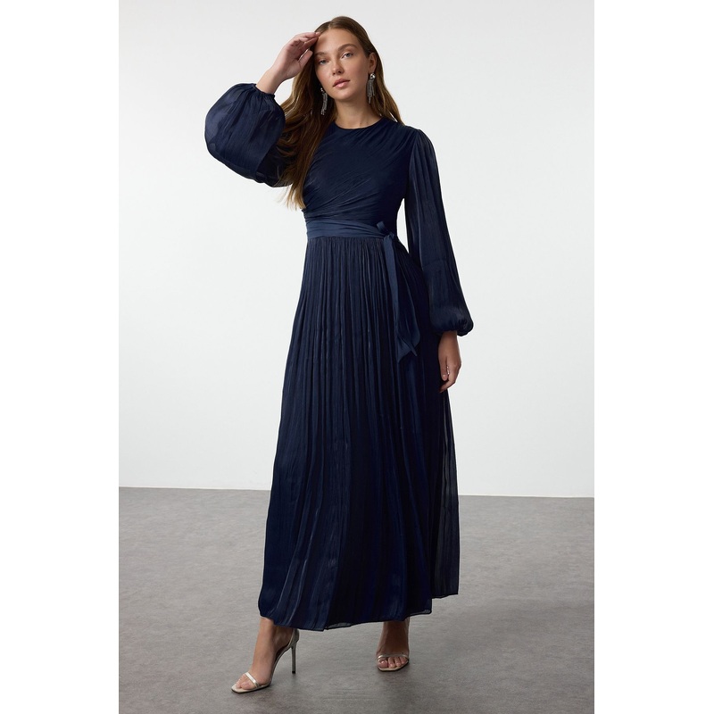 Modest Women's Navy Blue Straight Long Long Stylish/night Regular Hijab Evening Dress