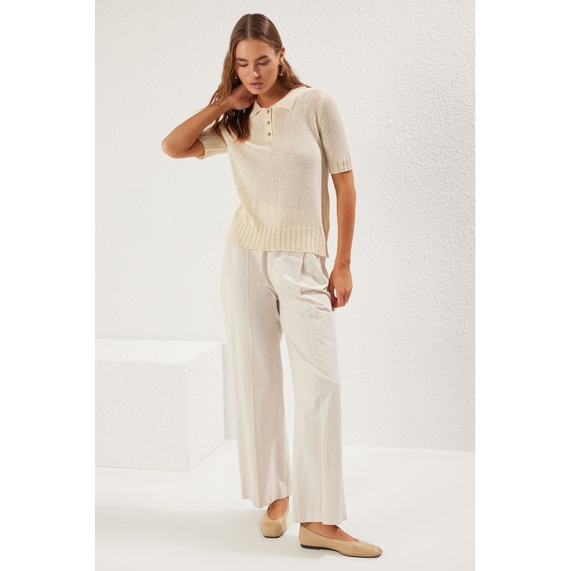 Women's Beige Plain Short Regular Blouse