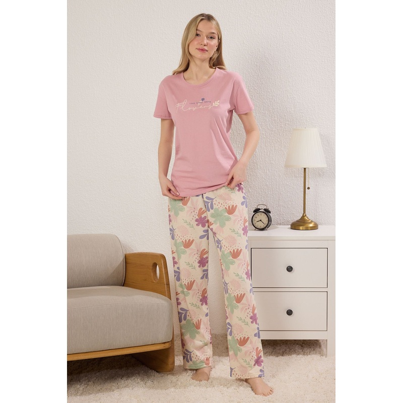 Women's Flowering Short Lounge/home Regular Pajama Set