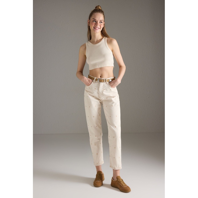 Women's Heart Wide Leg High Waist Jeans