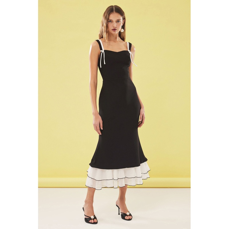 Women's Multi-Colored Plain Midi Spaghetti Strap Stylish/night Fitted Dress