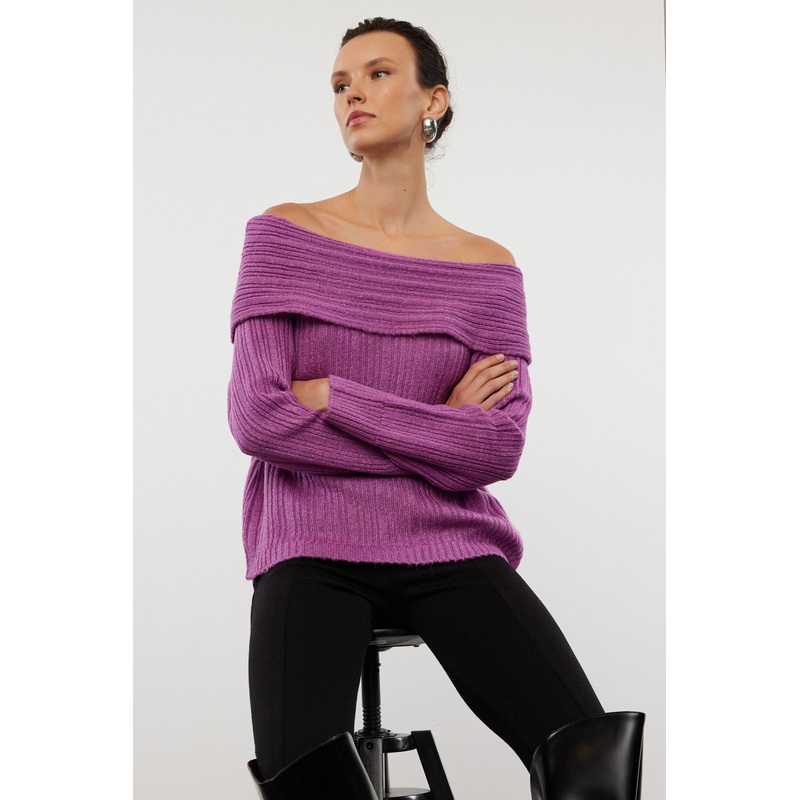 Women's Purple Straight Long Regular Jumper