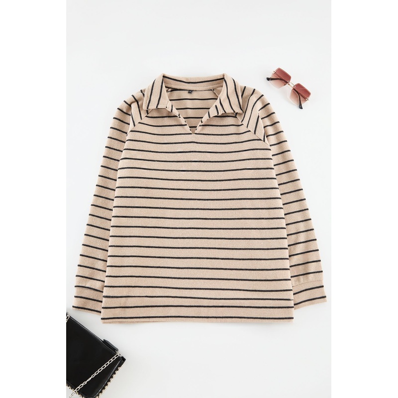 Curve Women's Beige Striped Long Oversized Plus Size Sweatshirt