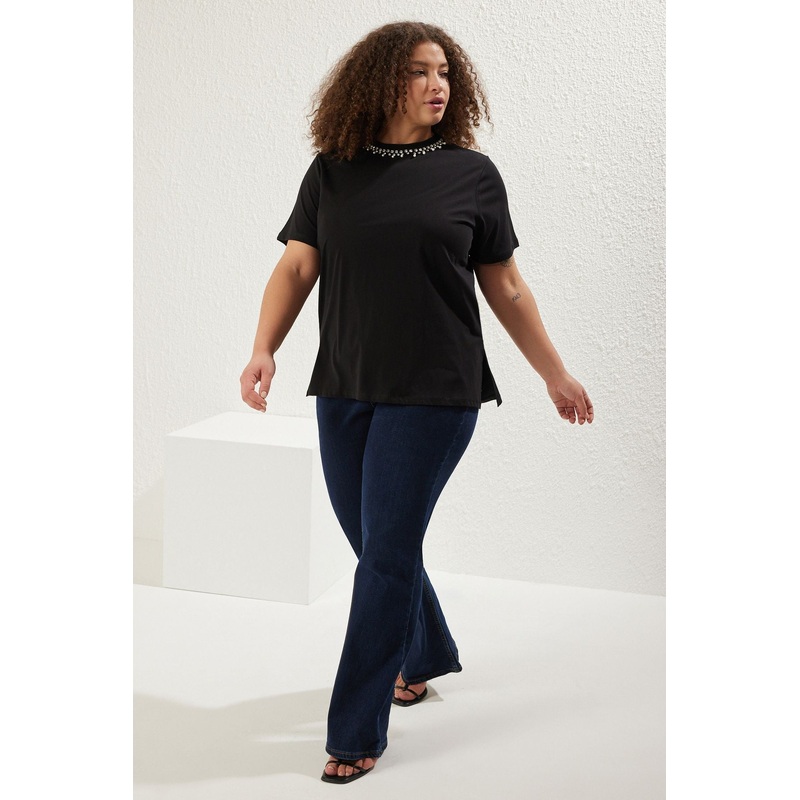 Curve Women's Bestickt/verziert Short Boyfriend Plus Size T-Shirt