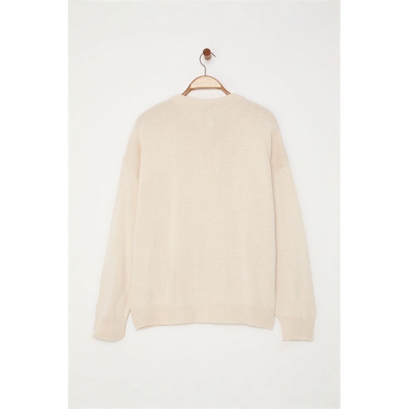 Curve Women's Ecru Straight Long Regular Plus Size Cardigan