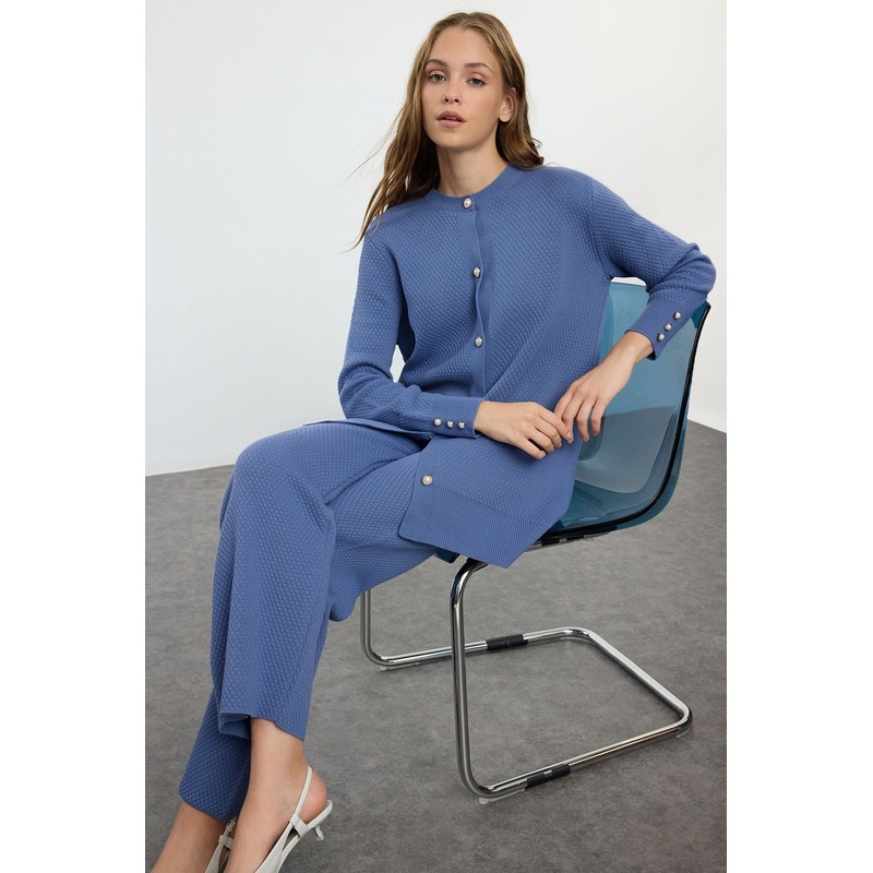 Modest Women's Blue Straight Long Casual/daily Regular Hijab Bottom-Top Set