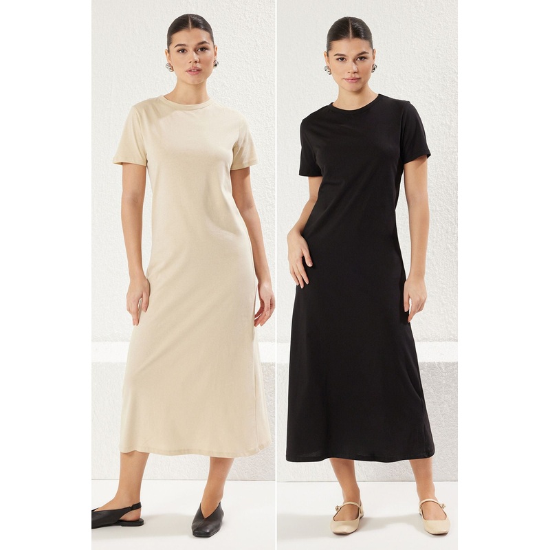 Modest Women's Multi-Colored Plain Maxi Short Casual Relaxed Fit Modest Dresses