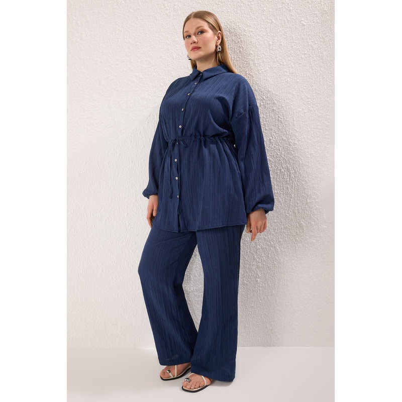 Modest Women's Navy Blue Straight Long Casual/daily Regular Hijab Top - Bottom Set