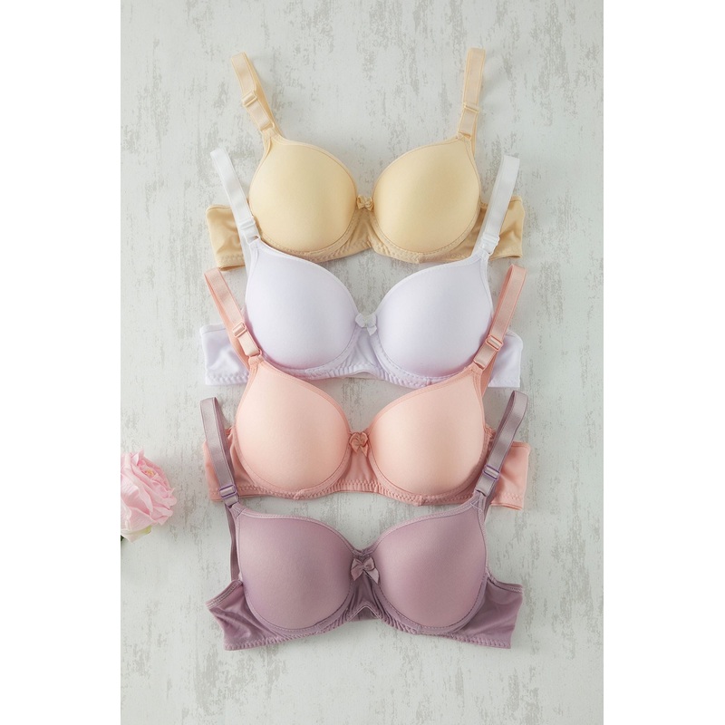 Women's 4 Pack Multi-Colored Plain Fixed Cup Bra