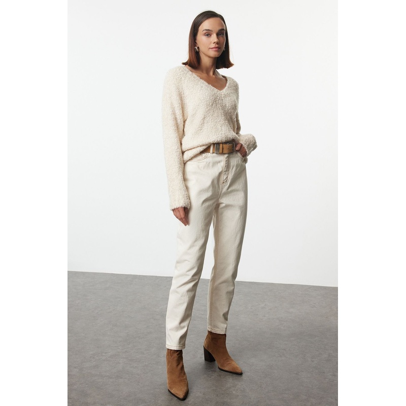 Women's Beige Straight Long Slim Jumper