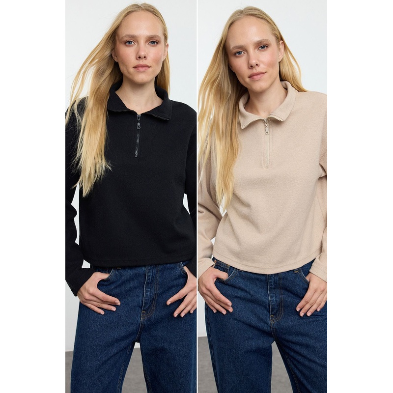 Women's Black Straight 2 Pack Long Regular Sweatshirt