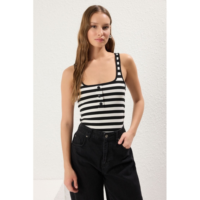 Women's Black Striped Undershirt