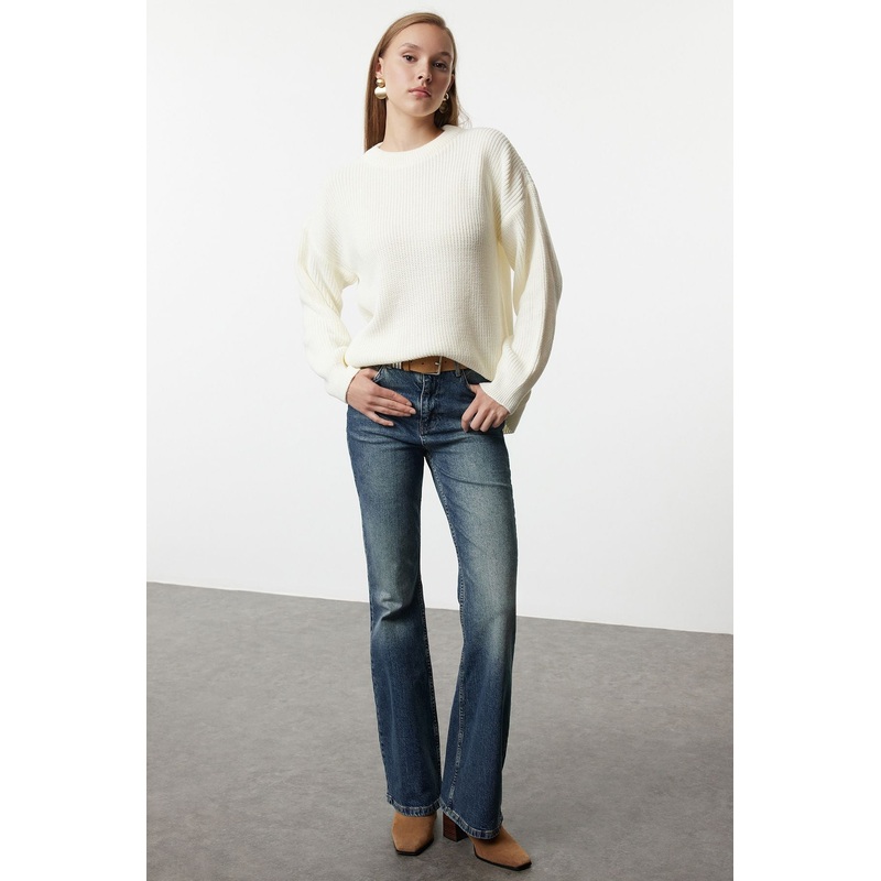 Women's Ecru Straight Long Oversized Jumper