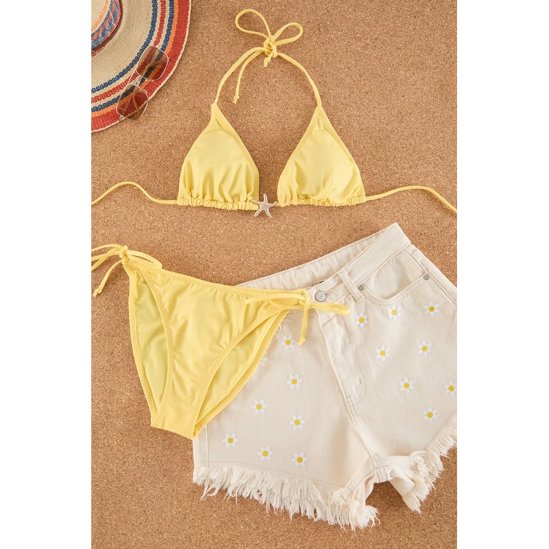 Women's Gelb Plain Removable Cup Bikini Set