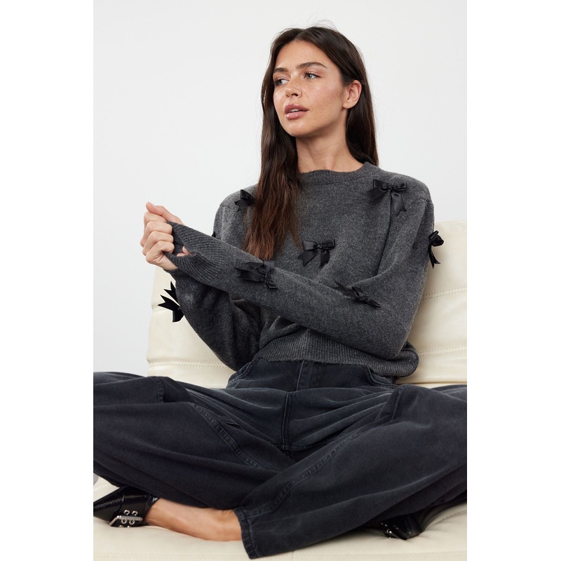 Women's Grau Unifarben Long Regular Fit Sweaters