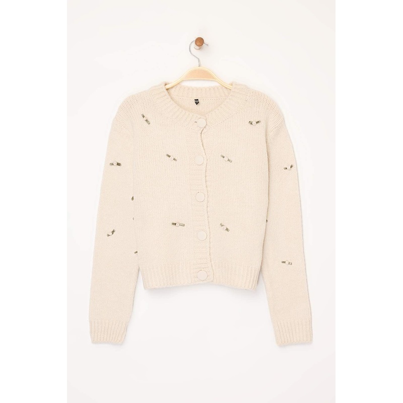 Women's Gray Bestickt/verziert Long Regular Cardigan