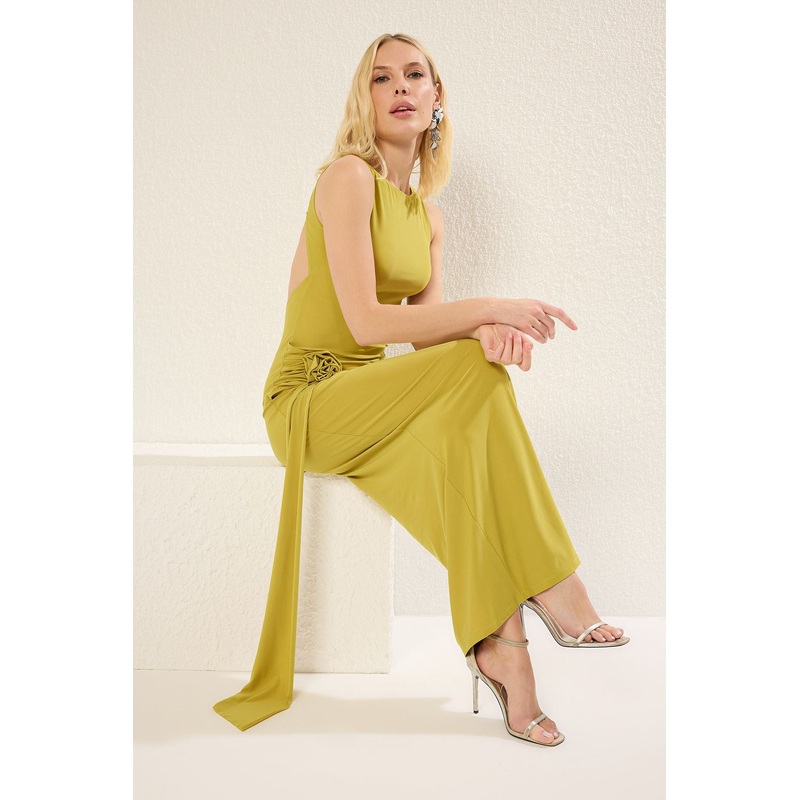 Women's Green Plain Maxi Sleeveless Graduation / Prom Slim Evening & Prom Dress