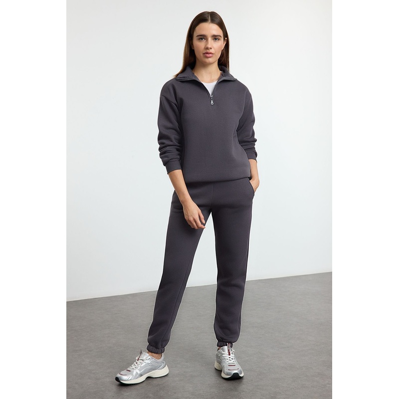 Women's Grey Straight Long Casual/daily Relaxed Tracksuit Set