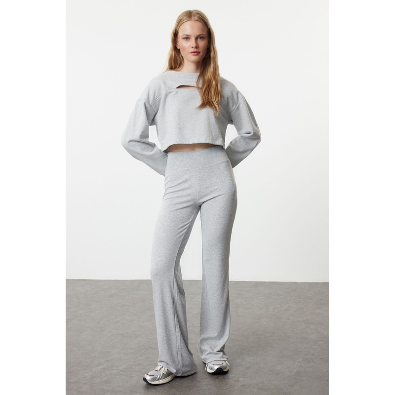 Women's Grey Straight Normal Waist Trousers
