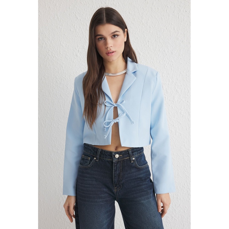 Women's Navy Blue Plain Long Regular Blazer