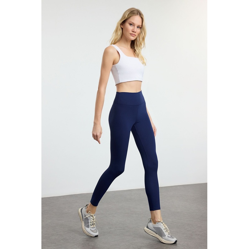 Women's Navy Blue Straight Full Size High Waist Sports Leggings