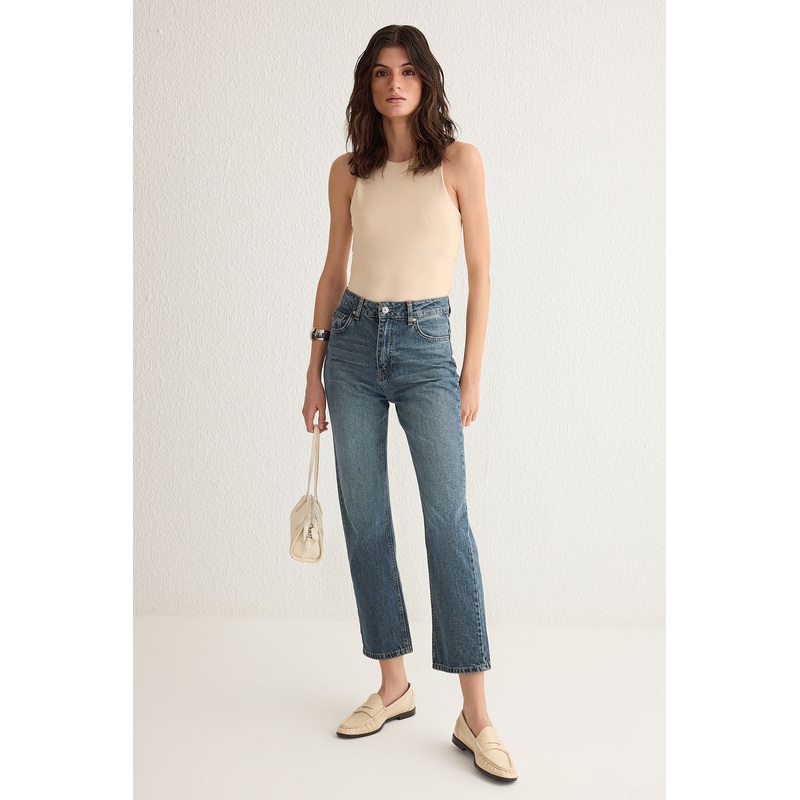 Women's Plain Straight Low Waist Jeans