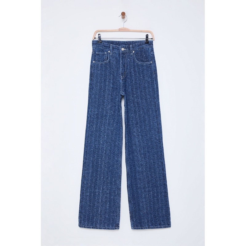 Women's Textured Wide Leg High Waist Jeans