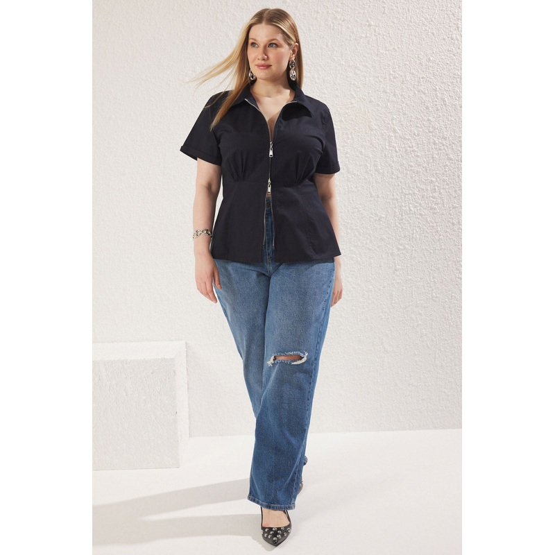 Curve Navy Blue Plus Size Shirt