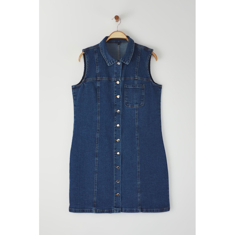 Curve Women's Plain Mini Sleeveless Casual Fitted Plus Size Dress