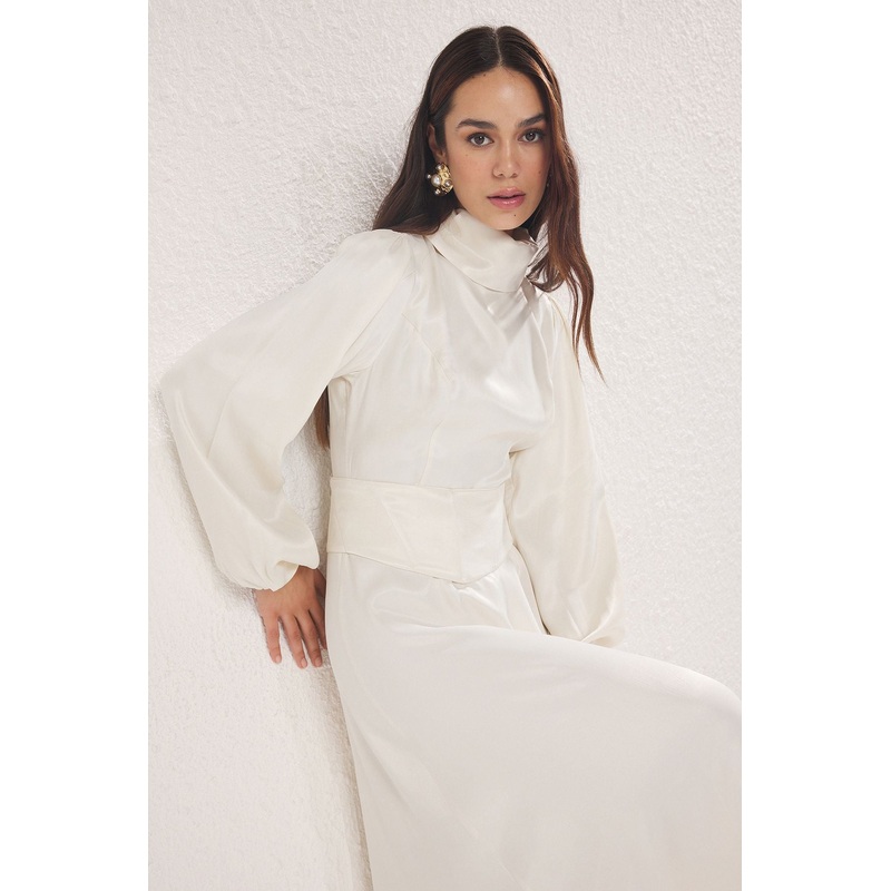 Modest Women's Ecru Straight Long Long Stylish/night Relaxed Modest Evening Dresses