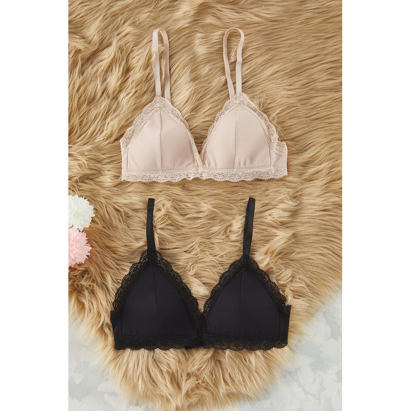 Women's 2 Pack Black Plain Removable Cup Bra