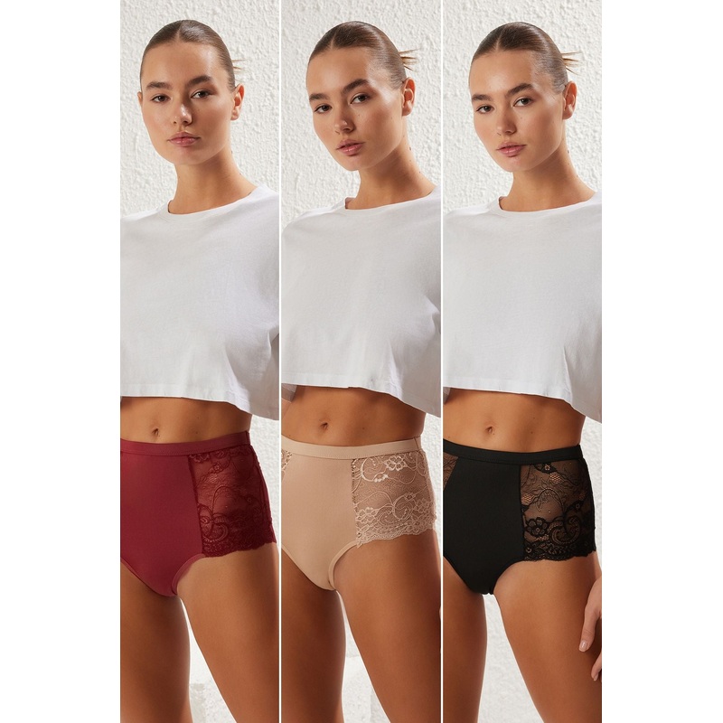Women's 3 Pack Multi-Colored Plain Briefs