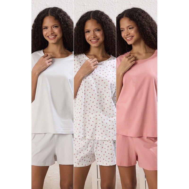 Women's 3 Pack Very Colorful Flowering Short Lounge/home Regular Pajama Set