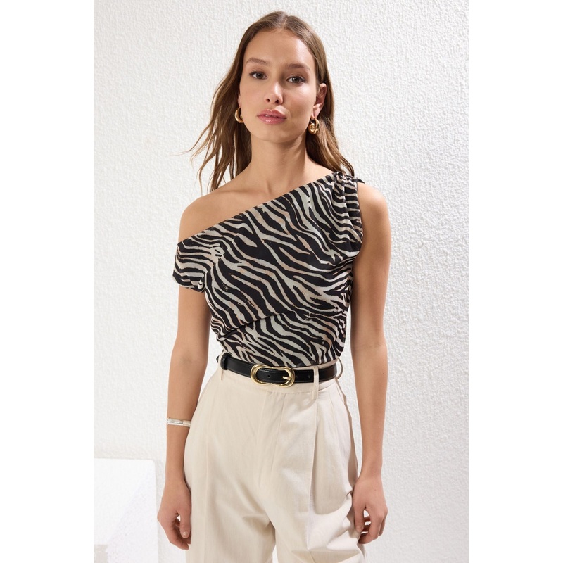 Women's Animal Print Short Slim Blouse