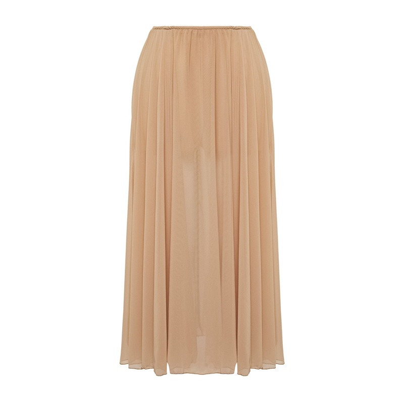 Women's Beige Plain Midi A-Line Skirt