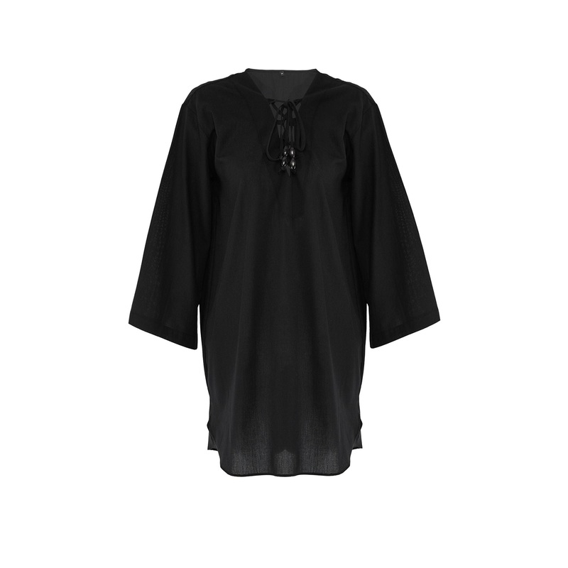 Women's Black Straight Mini Long Beachwear Fitted Dress