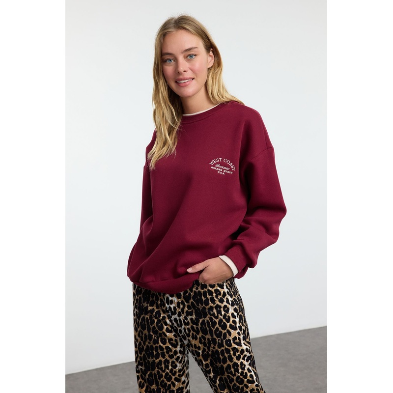 Women's Burgundy Color Blocked Long Plenty Sweatshirt