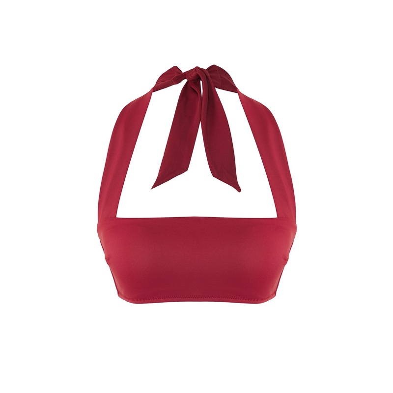 Women's Burgundy Straight Disposal Container Bikini Top